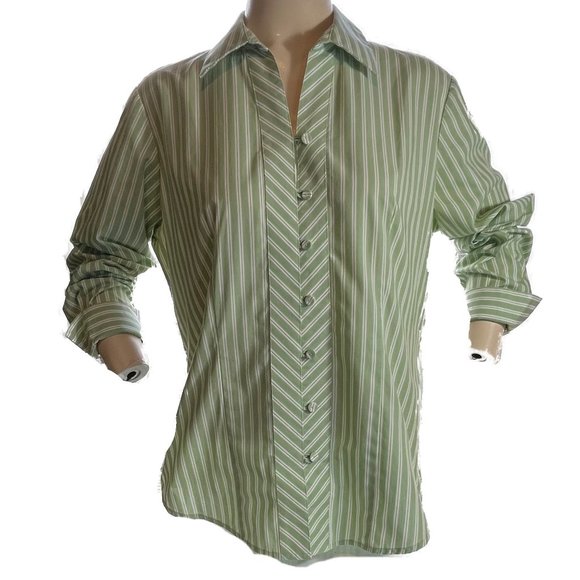 Van Heusen Wrinkle Free Womens Green/White Striped Shirt NWOT SIZE M - Picture 1 of 4